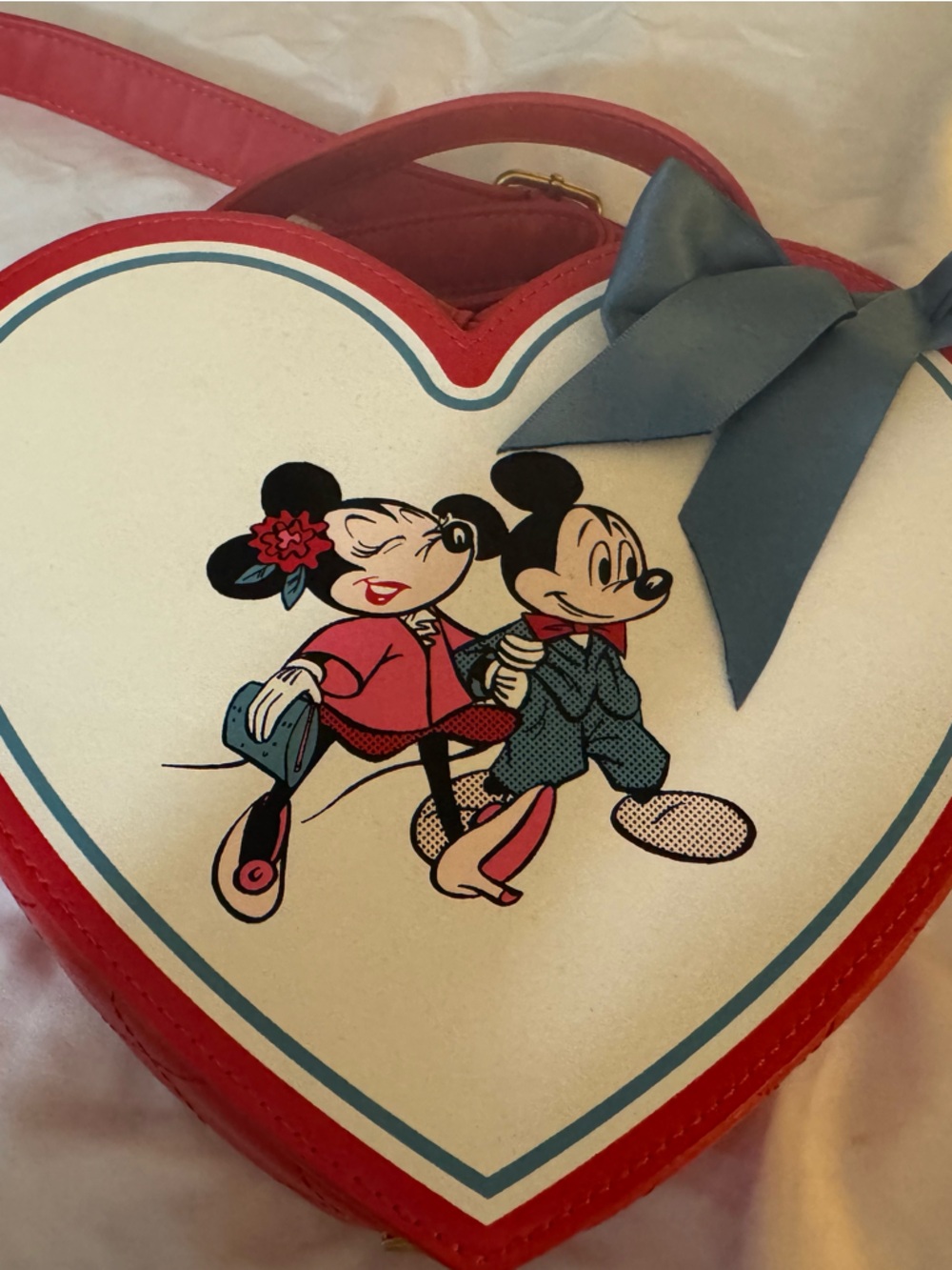 Loungefly Red White Blue Heart-Shaped Mickey & Minnie Crossbody Bag
